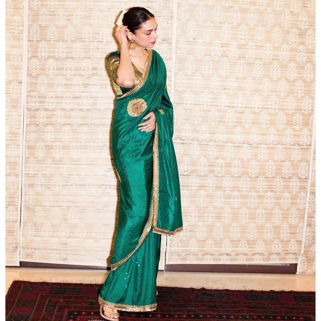 Bollywood Actress Aditi Rao Hydari Stills in Green Saree